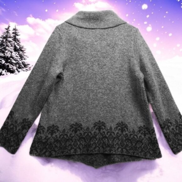 ADRIENNE VITTADINI Gray Black Lacy Design Wool Blend Knit Cardigan Sweater Sz M - Picture 4 of 5